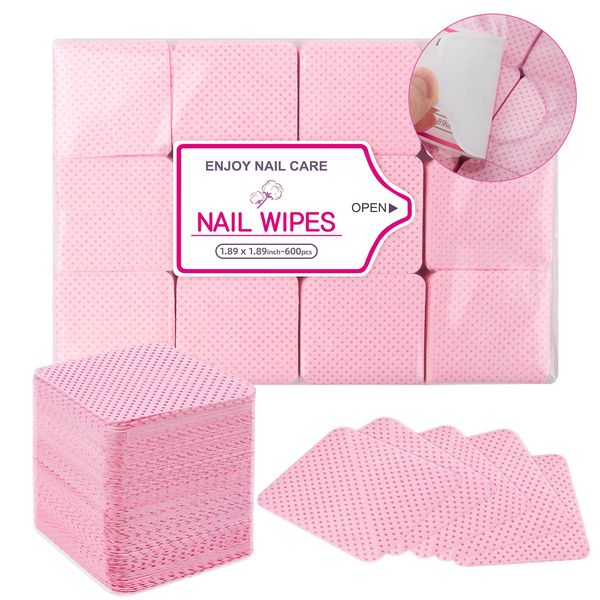 Lint Free Wipes for Nails, 600PCS Nail Wipes Pads, Nail Polish Remover Pads, Nail Varnish Remover Pads, Absorbent Remover Wipes Meltblown, Nail Art Tool Cleaning for nails, Pink