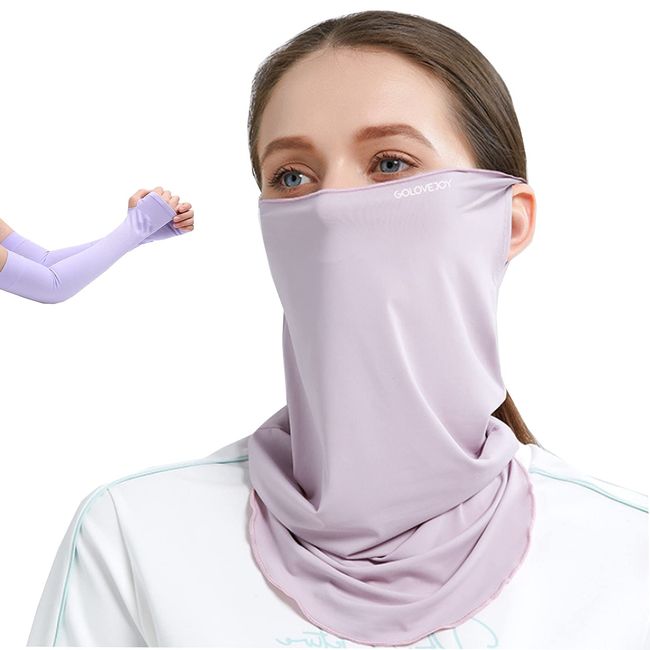 Neck Guard, Face Cover, Arm Cover, UPF 50+, UV Protection, Cooling Sensation, Neck Cover, Ear Hanging, Sun Protection, Sweat Absorbent, Quick Drying, Stretchable, Breathable, Easy to Breathe, Unisex (Purple Face Guard, Arm Cover)