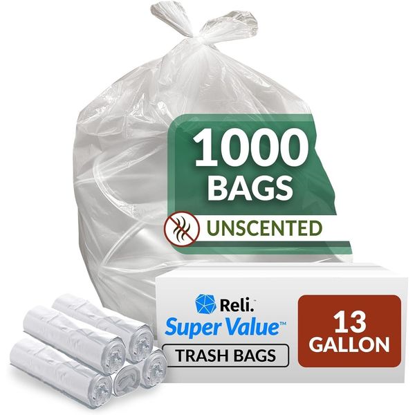 13 Gallon Health Trash Bags ,1000 Count Bulk Tall Kitchen Can Liners Clear Multi