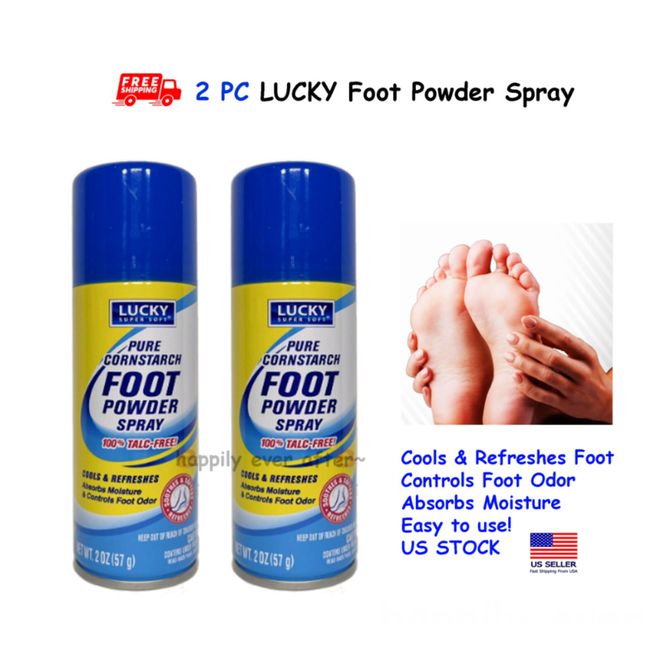 2 PC Lucky FOOT POWDER Cools & Refresh 100% Talc-Free, Odor Control Foot Powder