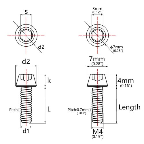 Wanyifa Titanium Ti DIN912 M4 8 12 15 20mm Tapered Head Hex Bolts Bicycle Screws Pack of 6 (Blue, M4x12mm)