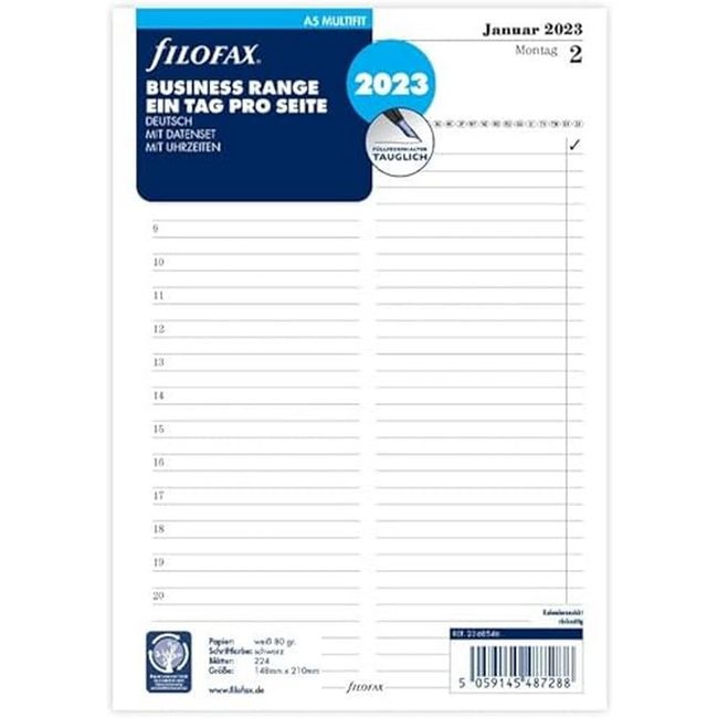 Filofax A5 Multi 1 Tag auf 1 Seite (deutsch)2023, 23-68546, White