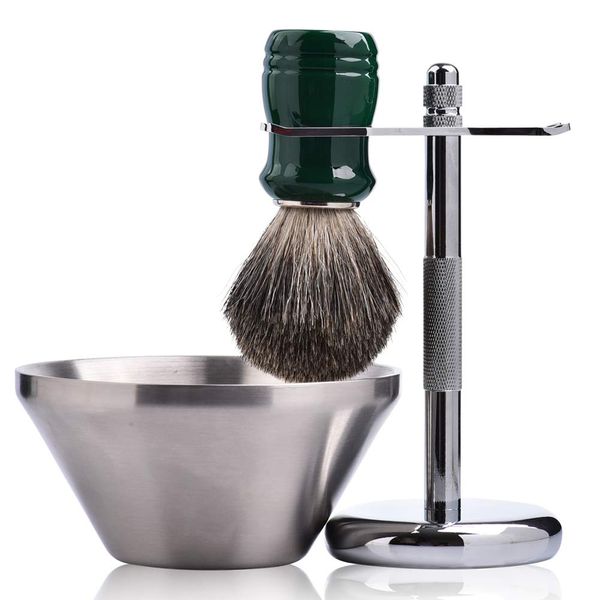 Je&Co Shaving Set,Pure badger Hair Shaving Brush with Steel Stand and Steel Bowl