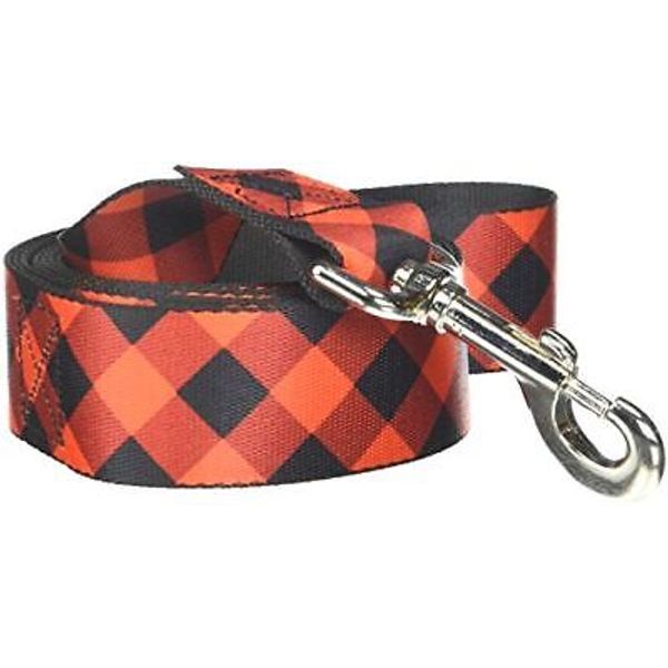 Buckle-Down Pet Leash - Diagonal Buffalo Plaid Black/Red - 6 Feet Long - 1.5" Wi