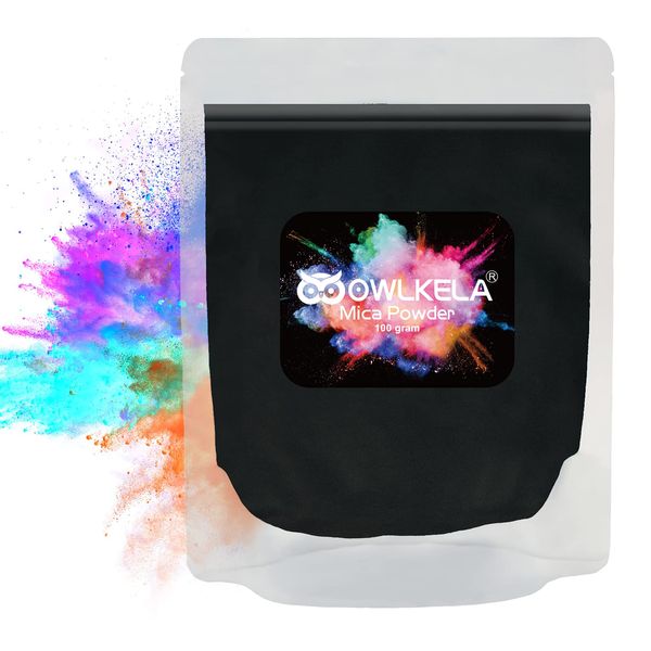 OWLKELA 100g (3.5 oz) Glitter Mica Powder - Pigment Cosmetic Epoxy Resin Dye for Soap/Candle Making, Epoxy Resin Art, Acrylic Nail Paint, Bath Bombs, Fine Arts, Lip Gloss - 10 Color Available - Black