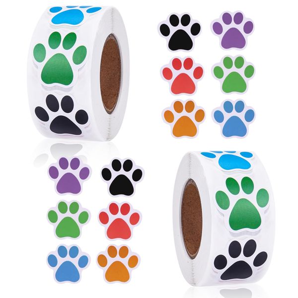 2 Rolle/1000 Stücke Hunde Pfoten Druck Aufkleber Bunte Bärentatze Etiketten Aufkleber Welpenpfoten Aufkleber Pet Gift Bag Sticker Für Kinder Party Dekoration Umschlagsiegel Tiermodellierung