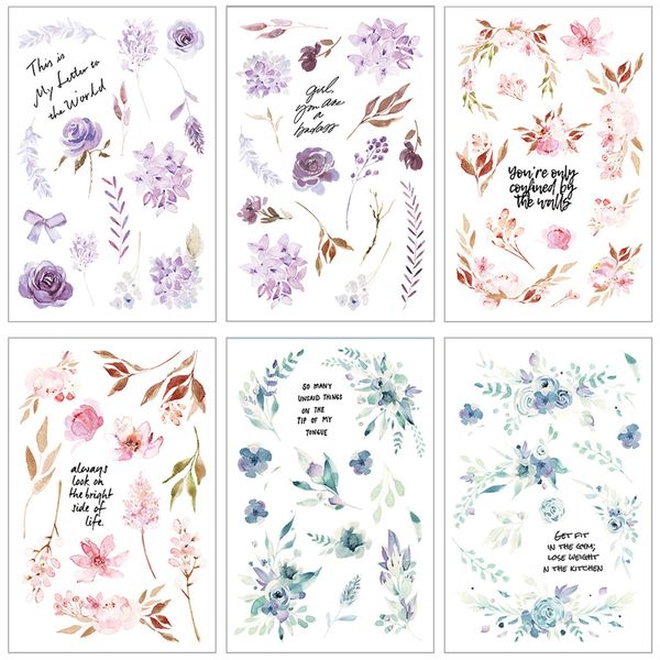 6 Blatt Scrapbook Aufkleber Pflanzen, Blumen Sticker Transparent Pflanzen Aufkleber Basteln Scrapbook Stickers Natur Sticker Fotoalbum Retro Blumen Aufkleber Wasserfest Für Sammelalbum Diy Basteln