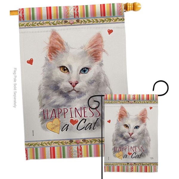 Breeze Decor Turkish Angora Happiness Garden House Flag-Set Cat Kitten Meow Spoiled Paw Fur Pet Nature Farm Animal Creature Decoration Banner Small Yard Gift Double-Sided, Made in USA