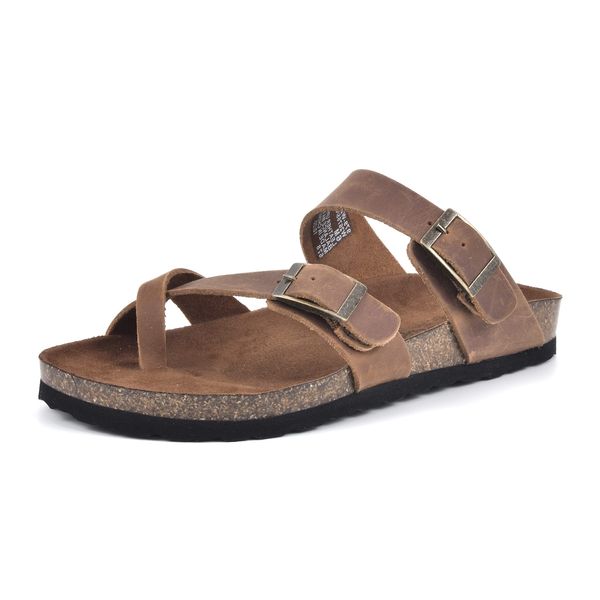 WHITE MOUNTAIN Shoes Gracie Women's Flat Sandal, Brown/Leather, 8 M