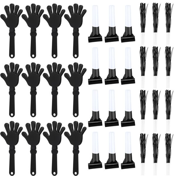 ZCYSRLQIN 36 Pcs New Years Eve Party Noisemakers Supplies New Year Party Kit Includes 12 Hand Clappers 12 Plastic Blowers 12 Metallic Fringed Party Blowers for 2025 New Years Party Supplies (Black)