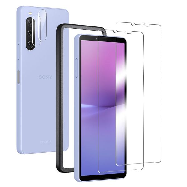 Besecou Xperia 10 V Film 2 + Camera Film [Made of Asahi Glass Material] 2 x Xperia 10 V Glass Film, Tempered Glass, Bubble Resistant, Xperia 10 V Protective Film, Xperia 5 V SOG11 SO-52D Compatible