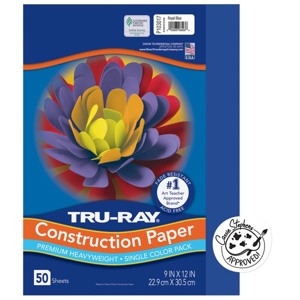 Pacon 103017 Tru-Ray Construction Paper, 76 lbs., 9 x 12, Royal Blue, 50 Sheets/Pack