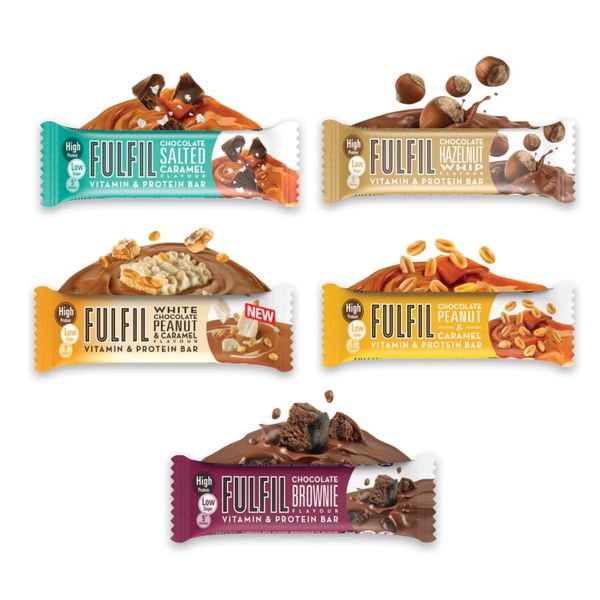 Fulfill Vitamin & Protein Bars Variety Pack Bundle - 5 x 55g Bars - One of Each Flavour - Low Sugar High Protein High Fibre - Contains 9 Vitamins (100% RDA) (5 Bars Variety Pack)