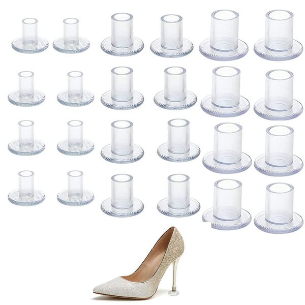 BDHI 12 Pairs High Heel Protectors Stiletto Cap Clear Plastic Covers Shoe Savers for Walking on Grass Uneven Floor Weddings Outdoor Protecting Heels 3 Sizes(Y79-12), Transparent