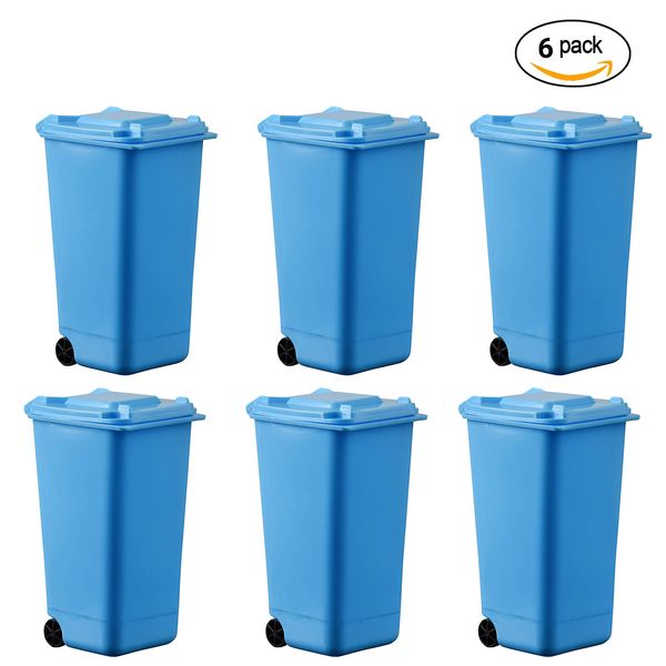 Hammont Plastic Toy Garbage Cans Playset (6 Pack) Wastebasket Toys Used for Pencil Holder, Desktop Organizer, Fun Playing, Novelty and Party Favors Red 4 x 3 X 6 (Blue)