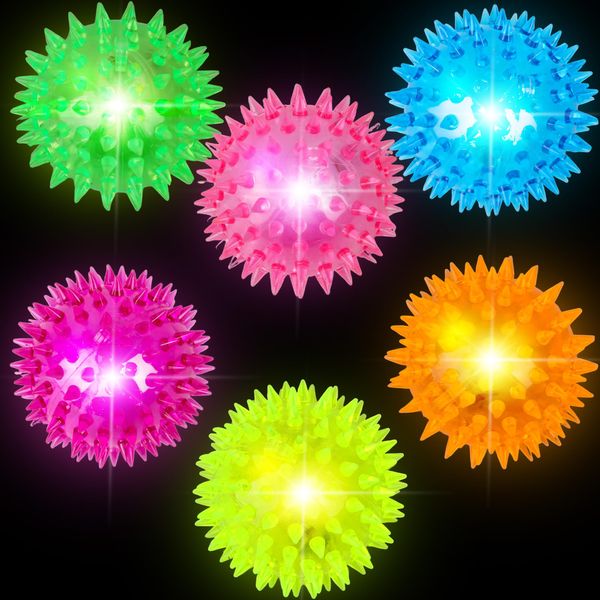 Rcanedny 20 Pcs LED Bouncy Ball Light up Fidget Spiky Ball Funny Flashing Squeaky Ball for Clsssroom Rewards Birthday Christmas Carnival Party Favors, 4 colors