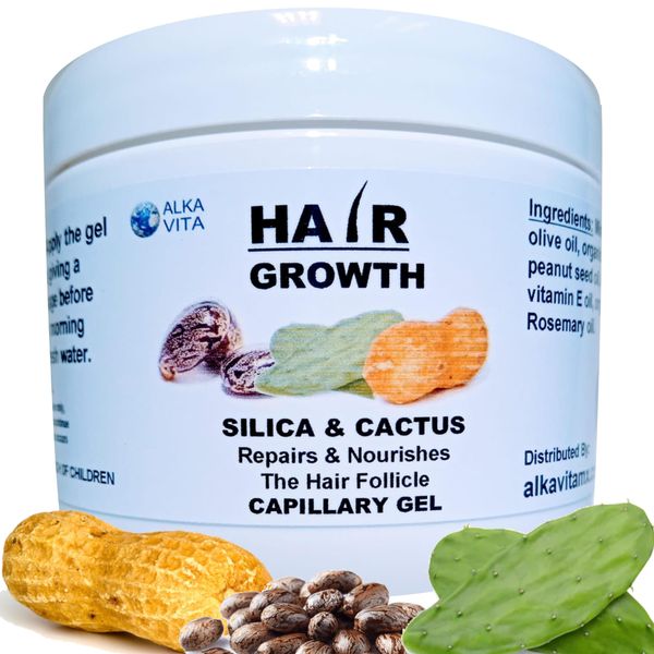 Hair Loss Topical Gel Silica Cactus Leaf Peanut Oil Castor Oil Collagen & Biotin (B7) Hair Thickener Factor Natural Ingredients Only