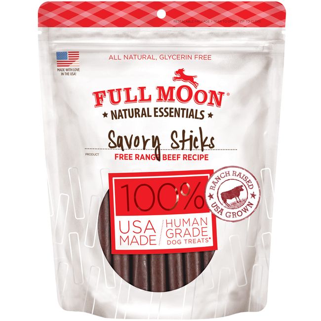 Full Moon All Natural Human Grade Dog Treats, Essential Beef Savory Sticks, 14 Ounce