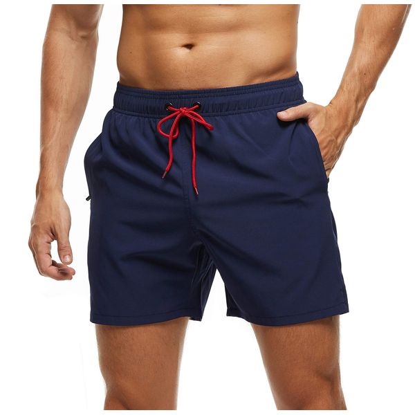 Arcweg Men's Swimming Shorts Mens Swim Trunks with Zipper Pockets Swim Shorts Mesh Lining Stretchy Board Shorts Surfing Beach Shorts Quick Dry Dark Blue S(UK)