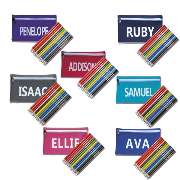 Zip Pencil Case with Pencils personalised with name (Royal Blue)
