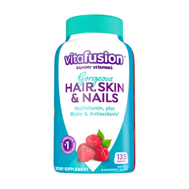 Vitafusion Gorgeous Hair, Skin & Nails Multivitamin Gummy Vitamins, plus Biotin and Antioxidant vitamins C&E, Raspberry Flavor, 135ct (45 day supply), from America’s Number One Gummy Vitamin Brand