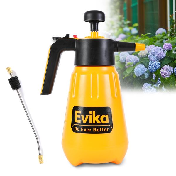 Handheld Pump Garden and Lawn Sprayer, 0.4 Gallon Pressure Sprayer with Safety Valve, Adjustable Nozzle,for Home Cleaning and Plant Mist, 1.5L Capacity