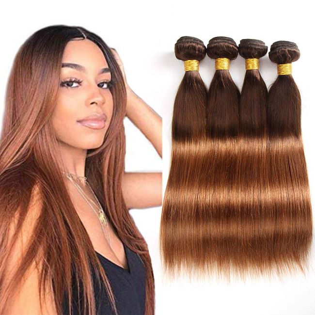 10A Ombre Brazilian Straight Hair 4 Bundles 100% Unprocessed Virgin Brazilian Remy Hair Bundles Straight Human Hair Bundles 2 Tone T4/30 Human Hair Weave Bundles (18 20 22 24)