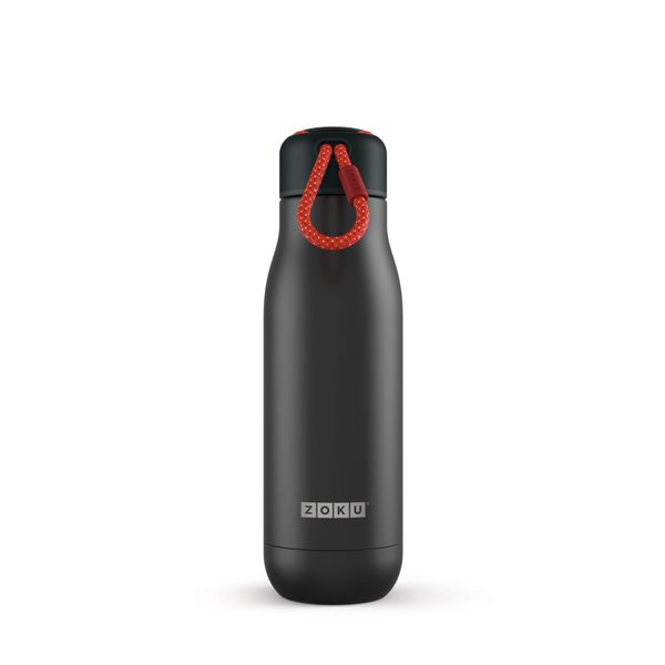 Zoku 530 ml Drinking Bottle, Stainless Steel Black, 7.2 x 7.2 x 24.4 cm