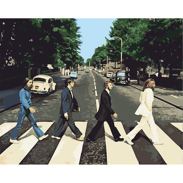 CaptainCrafts Paint by Numbers Kits Adults Beginners, DIY Oil Painting by Number Set with Brush and Acrylic Pigment Street View The Beatles Band for Gifts Home Wall Decor 16x20 inch (Frameless)