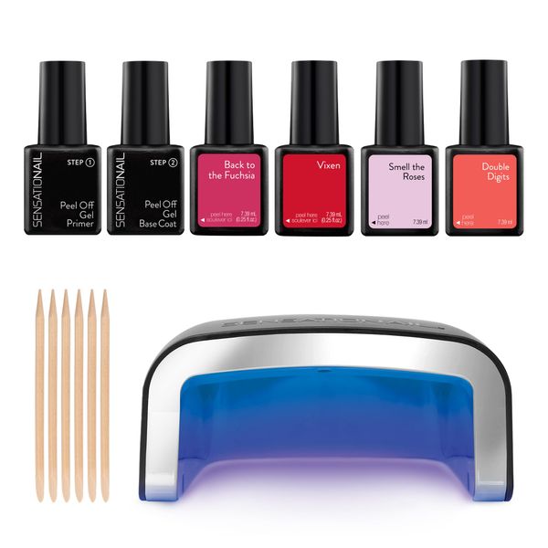 Sensationail Gel Nail Polish Starter Kit - Includes UV Lamp, 4 Colors, Salon Grade Nail Kit and Peel Off Prime & Base Coat - High Shine, Durable & Fast-Curing - Lasts Up to 2 Weeks - 13 Piece Set