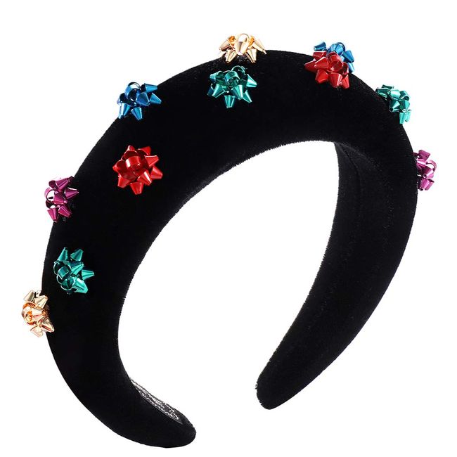 ANGLESJELL Christmas Headbands Gift Bow Paded Headband Festive Xams Hairband for Woemen Girls (Black-Gold)