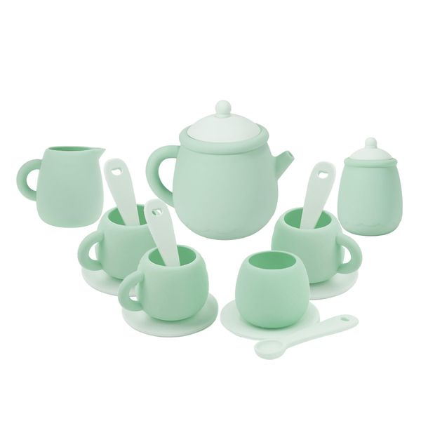 MCGMITT Silicone Tea Set, Tea Party Set for Little Girls Boys, 15 Pcs BPA Free Dishwasher Safe Pretend Tea Set for Toddlers Kids Age 3-6, Cute Toy Kitchen Accessories for Children Birthday Gifts