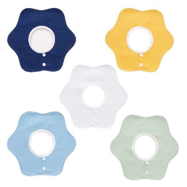 Elf-feer Bib, Baby Bib, 360% Cotton, Waterproof, 5 Piece Set, Plain, For Meals, Petal Shape, U-Shaped, Girls, Boys, color1