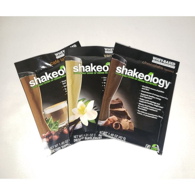 Shakeology VANILLA + CHOCOLATE + CAFE LATTE 3 Single Serving Travel Packets