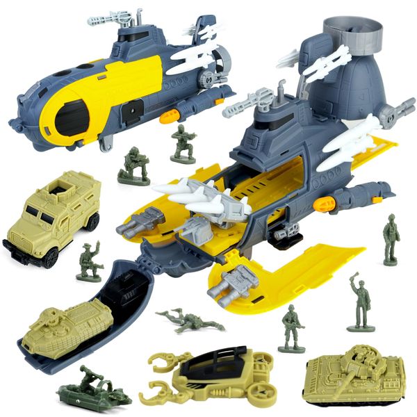 CORPER TOYS Military Submarine Toys Playset with Army Vehicles Set and Army Men Action Figures for Kids Boys Ages 3+ Military Toy Set Gift for Birthday Christmas