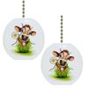Set of 2 Cow in Grass Farm Animal Solid Ceramic Fan Pulls