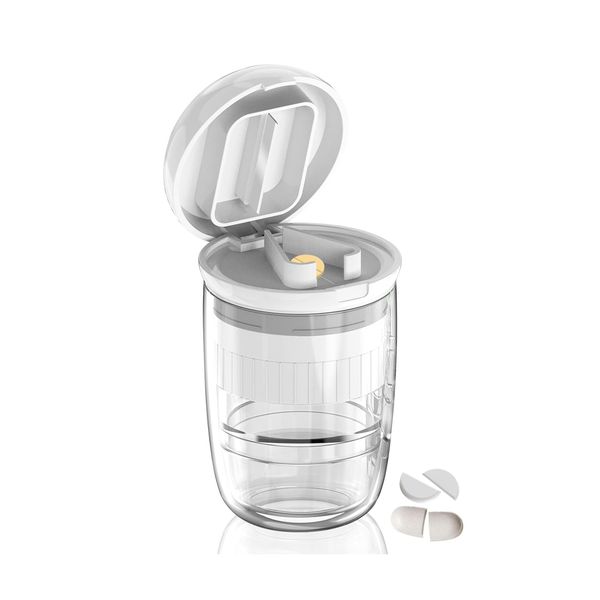 Multifunction Pill Cutter 3 in 1 Splitter/Crusher/Box for Small Pills White