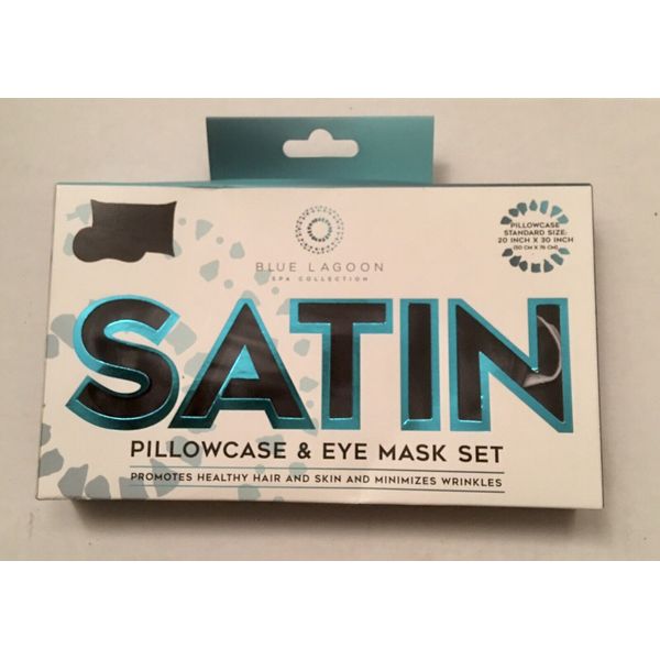 Satin Standard Pillowcase Set Eye Mask Hair Skin Prevents Wrinkles Blue Lagoon