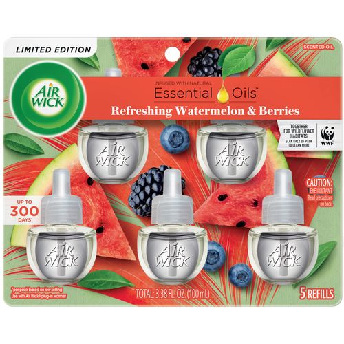 Air Wick Plug in Scented Oil Refill, 5 ct, Fresh Watermelon & Berries, Air Freshener, Essential Oils, Spring Collection