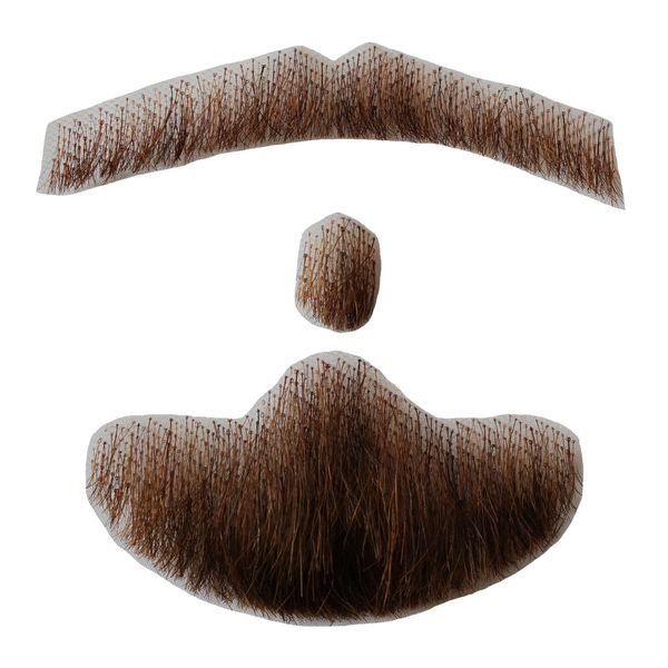 CliCling Human Hair Fake Beard, Face Beard and Mustache for Adults Men Suitable for Film Makeup Cosplay Party (Light Brown)