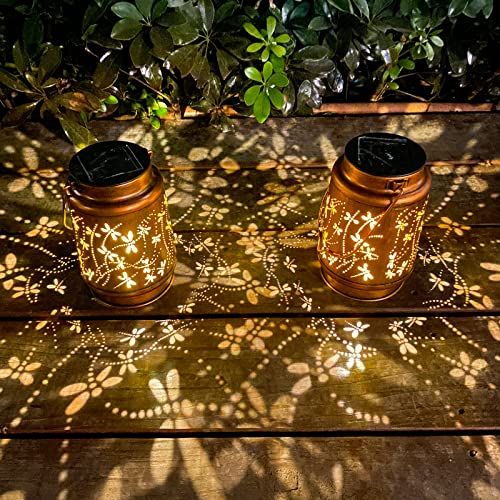 2 Pack Dragonfly Solar Lantern Lights Outdoor Decor, Hanging Metal Decorations Waterproof with LED Light, Landscape Lights for Garden Patio Yard Lawn Backyard Front Porch Gifts for Mom Grandma