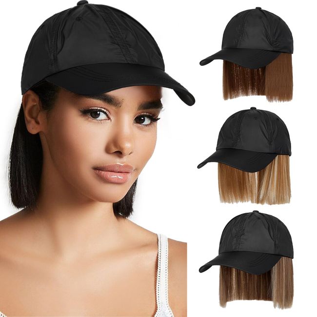 AynnQueen Super Light Hat Wig Quick Drying Baseball Hat with Synthetic Wig Attached 6inch Short Straight Hair UV Protection for Outdoor Sports (Light Brown Mix Ash Blonde)