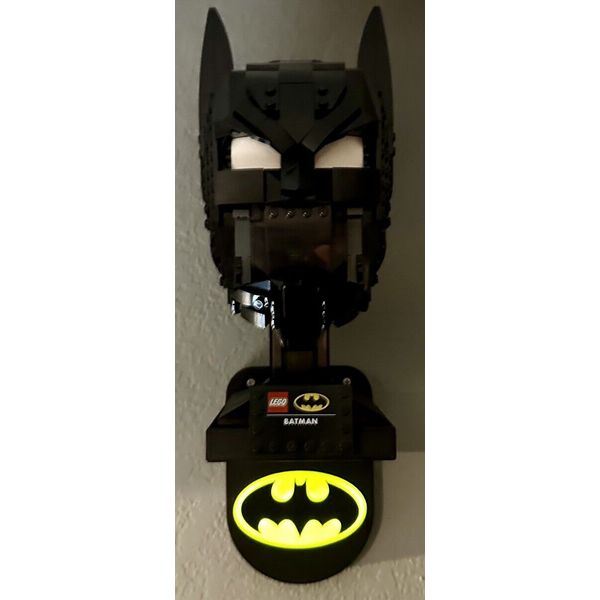 Wall Mount For Lego DC Batman Cowl 76182 With Light-up Bat Symbol.