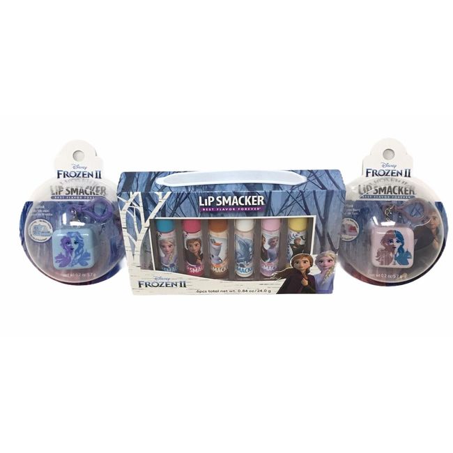 Lip Smacker Frozen II Elsa & Anna Lip Cube Keychains &6pc Set Character Lip Balm