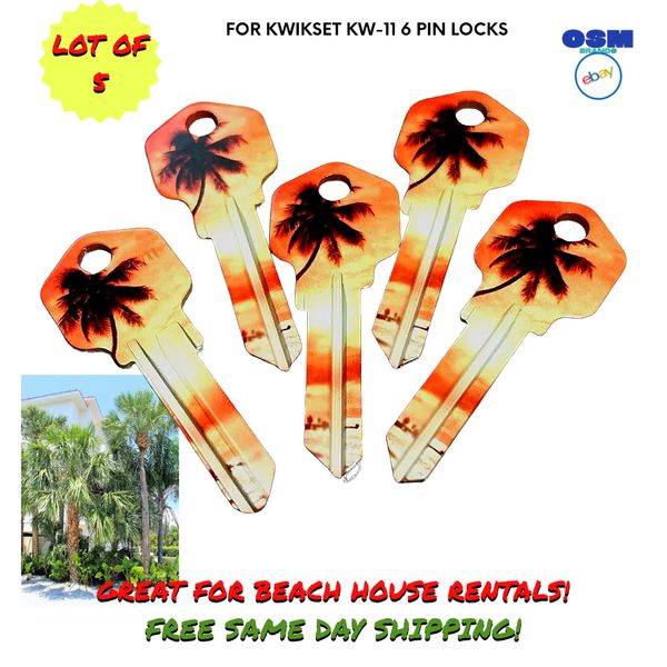 5X PALM TREE-BEACH HOUSE Uncut NEW Key Blank-HOUSE KEYS KWIKSET KW-11 6 PIN