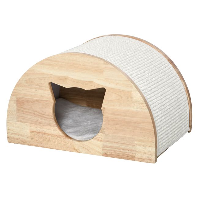 Wooden Cat House Hideout Bed w/ Sisal Scratching Carpet Soft Cushion