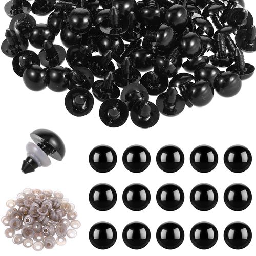 Bewudy 100pcs 15mm Black Plastic Safety Eyes Crafts Safety Eyes with Washers, Safety Eyes for Crocheting for Teddy Bear and Crochet Stuffed Animals