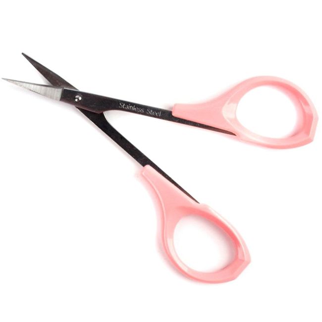 Stainless Steel Curved Craft Facial Hair Scissors Eyebrow Trimmer with Silicon Grip, Ultra Thin Precision for Ear Nostril Eyebrow Beard & Mustache Trimming for Men & Women Pink