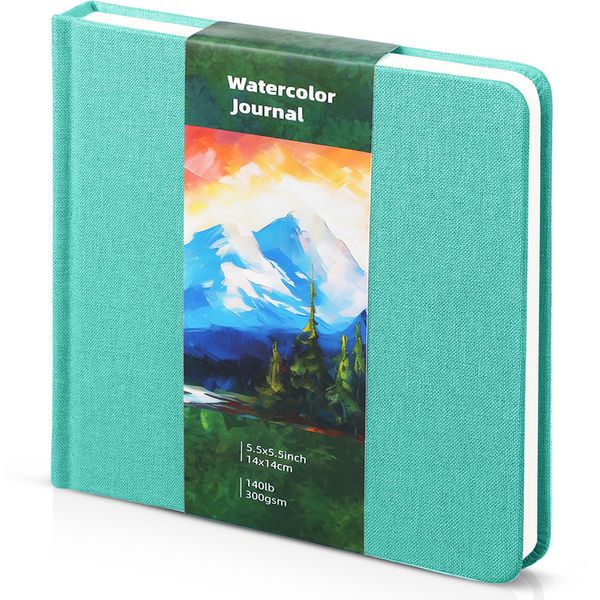 Dispowreath 5.5" x 5.5" Watercolor Journals Sketchbooks Square Watercolor Notebook Cold Press 300 GSM Cotton Paper 48 Pages Watercolor Journals Notebook Artist Paper Pads for Christmas(Turquoise)