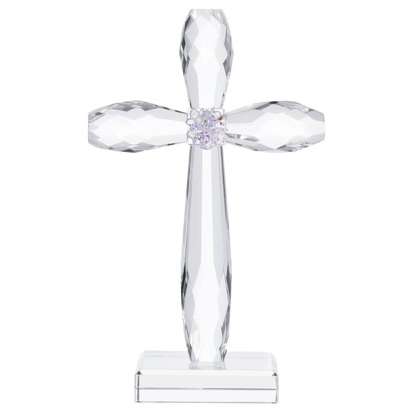 YWHL Crystal Standing Cross Decor, Handmade Glass Holy Cross Collectible Figurines for Home Decoration, Easter Decoration for Pary, Religious Gifts for Women Men